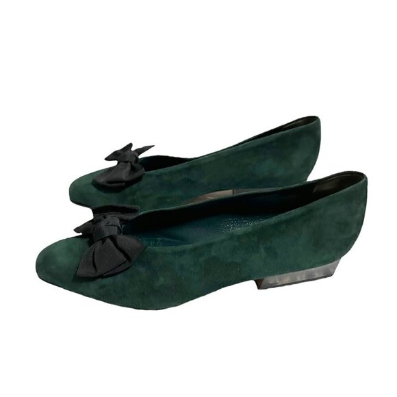 Stephane Kelian Vintage‎ Green Suede Pumps with Bow, Size 8 US, - Picture 4 of 13